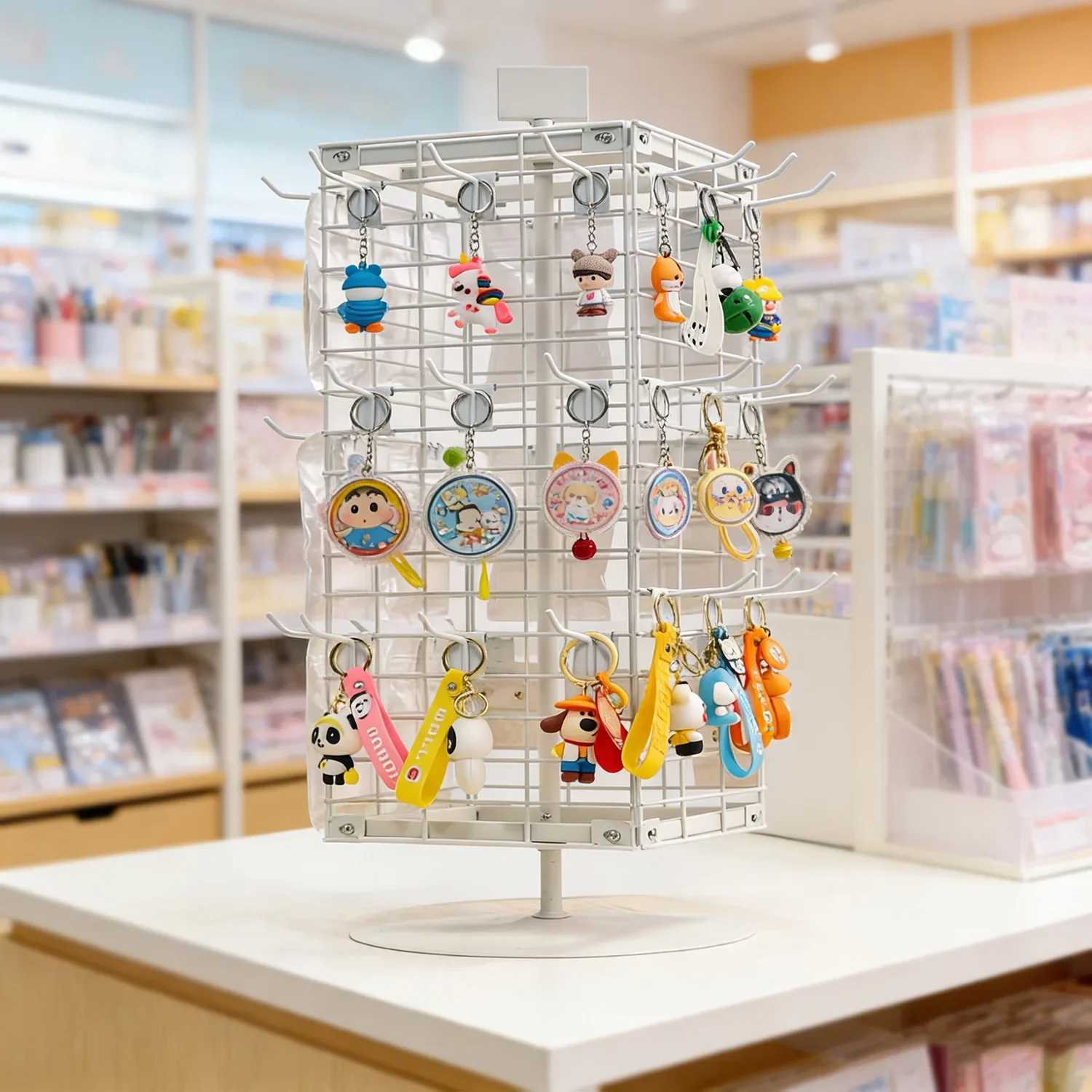 Metal rotating grid frame, four-sided countertop display rack, shopping mall, store stationery, cultural and creative cashier