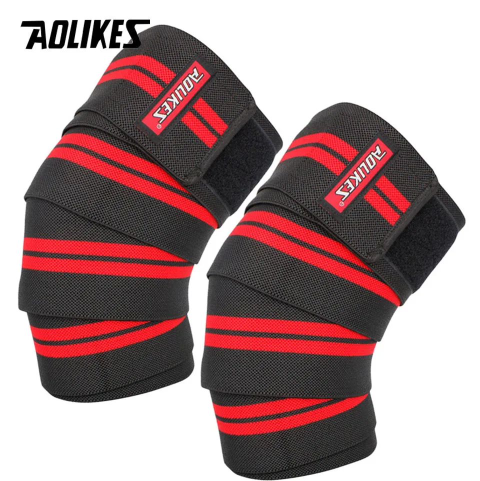 AOLIKES Knee Wraps (Pair) With Strap for Squats, Weightlifting, Powerlifting, Leg Press, and Cross Training-Knee Wraps for Squat