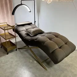 Brand new design beauty salon massage bed pink leather stainless steel base curved eyelash bed