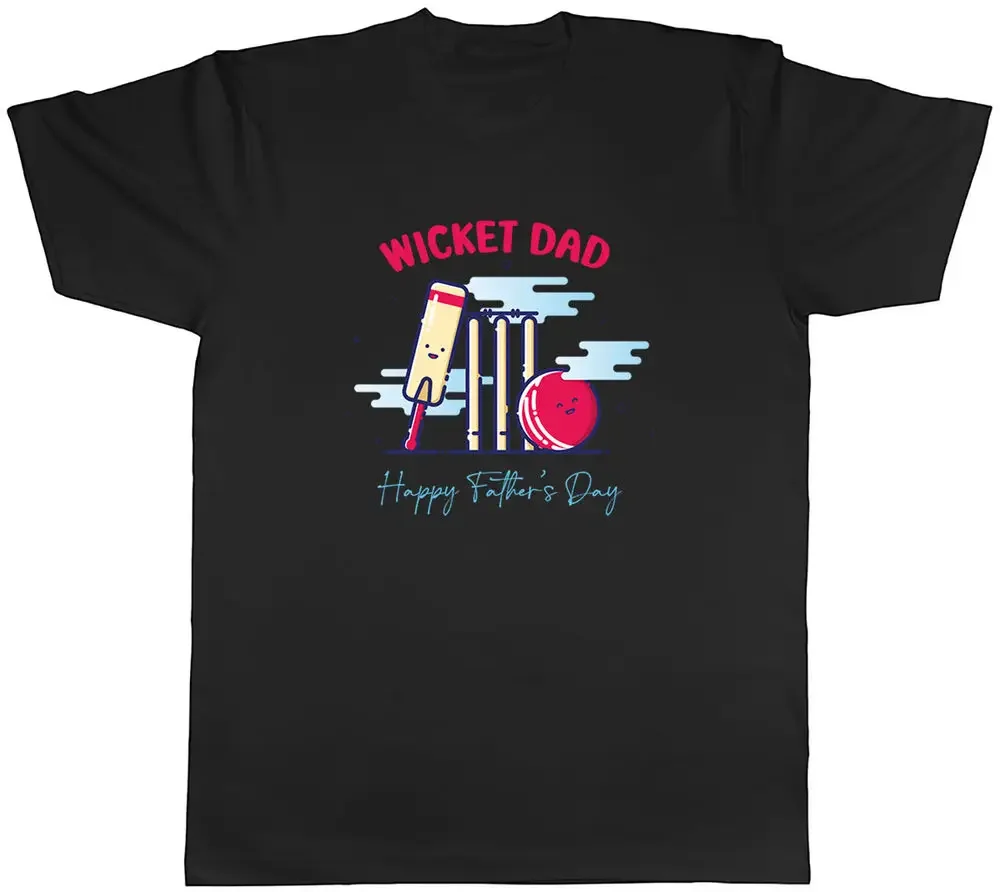 Happy Fathers Day Mens T-Shirt Wicket Dad Cricket Lover Unisex Tee Gift High Quality 100%Cotton Short Sleeve