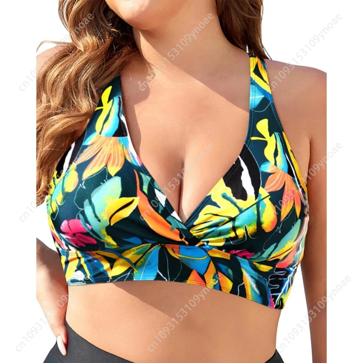 Tropical Leaves Print Bikini Sexy Women Camisole Tops V Neck Bra Beach Cross Strap Tops Summer Fashion Bikinis Sets Female