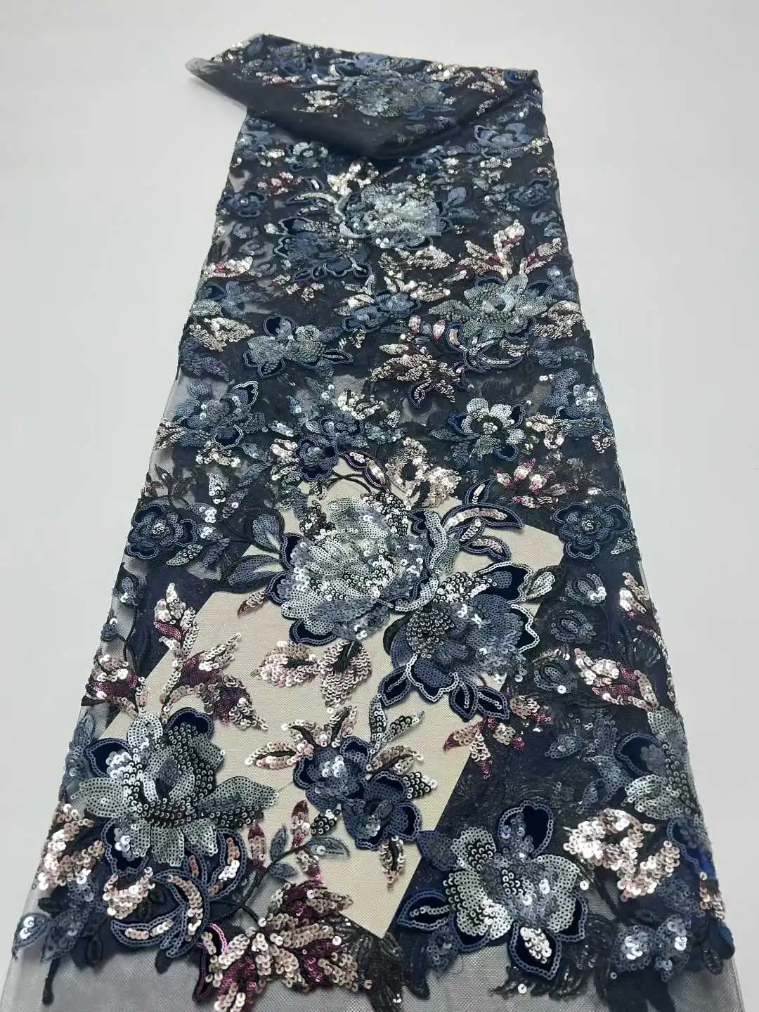 2025 High-quality African Nigerian Elegant 3D Embroidered Fabric French Tulle Lace Fabric With Sequin For Party Wedding