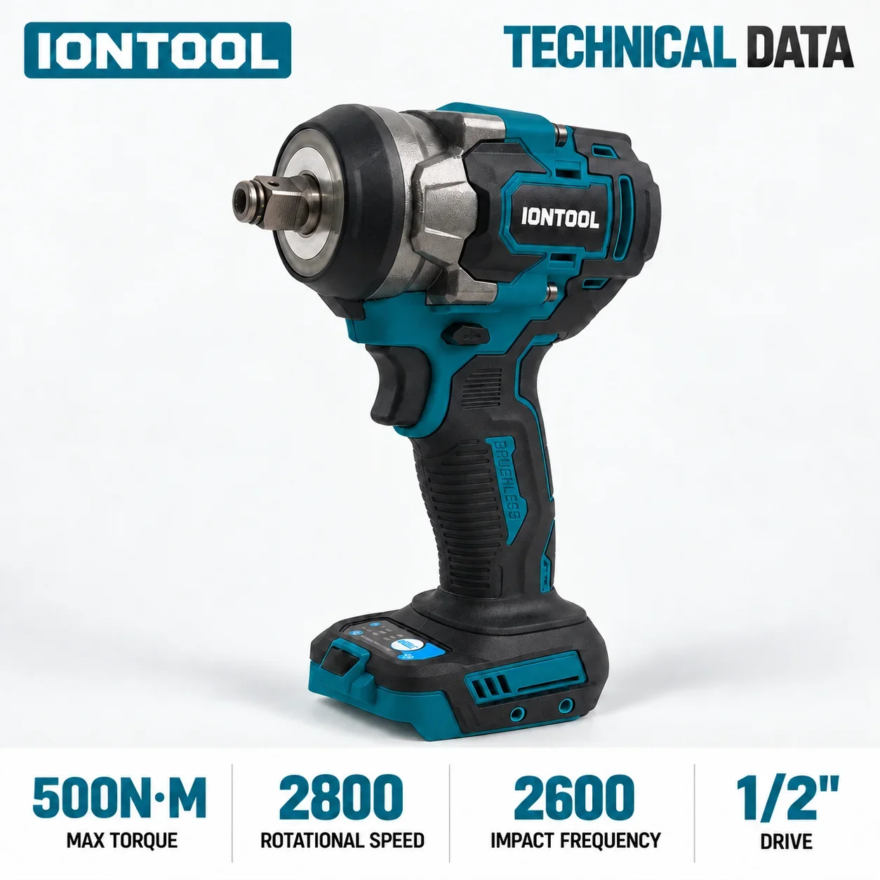 IONTOOL 1/2 Inch Drive Cordless Impact Wrench 500N 2800RPM 2600IPM Tool Only for Construction Home Maintenance