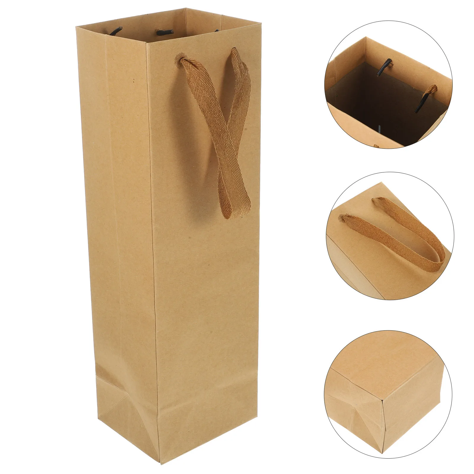

10pcs Kraft Paper With Handle Red Wine Carrier Bag For Gift Packaging Wine Bottle Tote Bag For Home Bar Restaurant