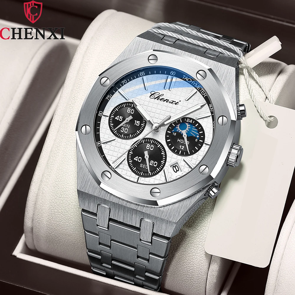 Chenxi Luxus hochwertige Uhr für Männer Edelstahl Chronograph Quarz Armbanduhren Mode Sport wasserdichte Uhren männlich