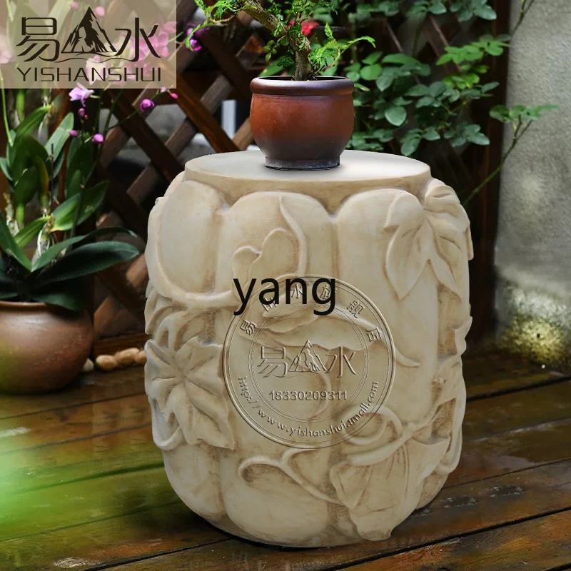 LH Flower Pot Base White Marble Antique Imitation Lotus Base Courtyard Room Ornament