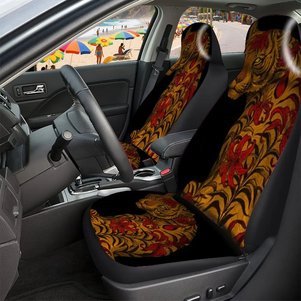 Trendy Print Car Seat Covers Full Set Fit Festive Versatile Premium Material Comfortable Breathable Tiger Flower Pattern Car In