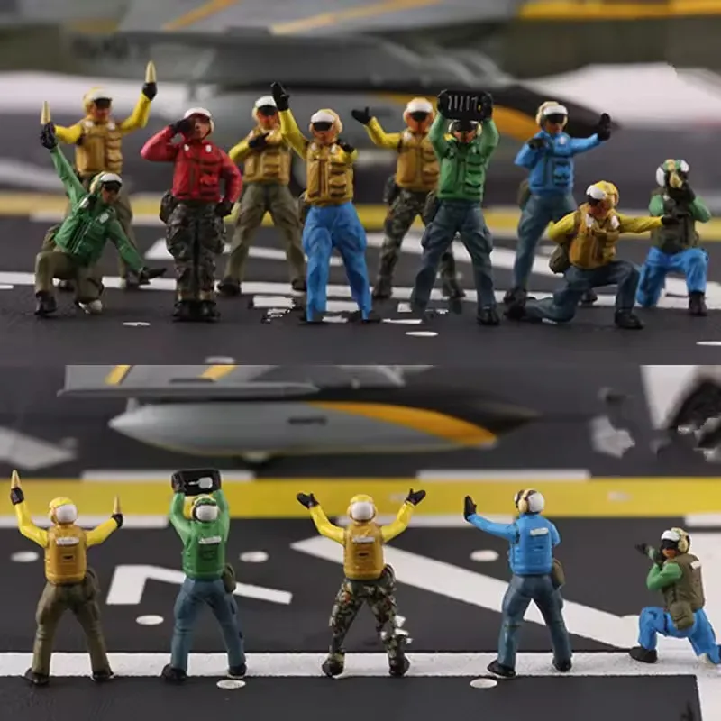 ชุดบริการภาคพื้นดินสำหรับเรือบรรทุกเครื่องบิน 1/72 9/10 ชิ้น ชุดแอ็คชั่นฟิกเกอร์ฉากบุคลากรภาคพื้นดิน จับคู่กับโมเดลเครื่องบินบนเรือบรรทุก