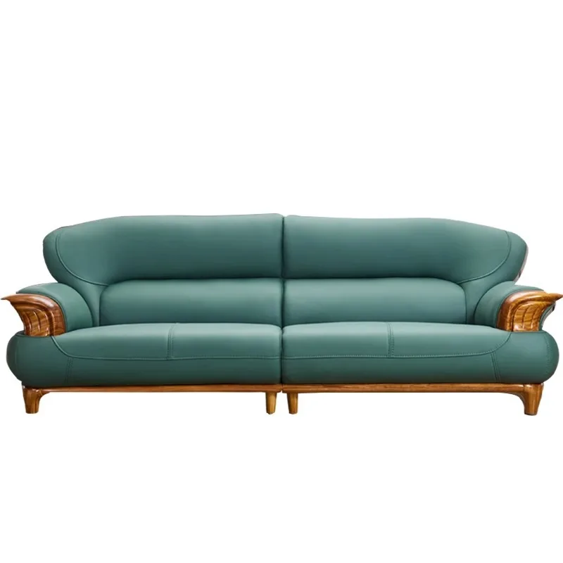 Modern simple ebony leather luxury living room new Chinese first-layer cowhide sofa