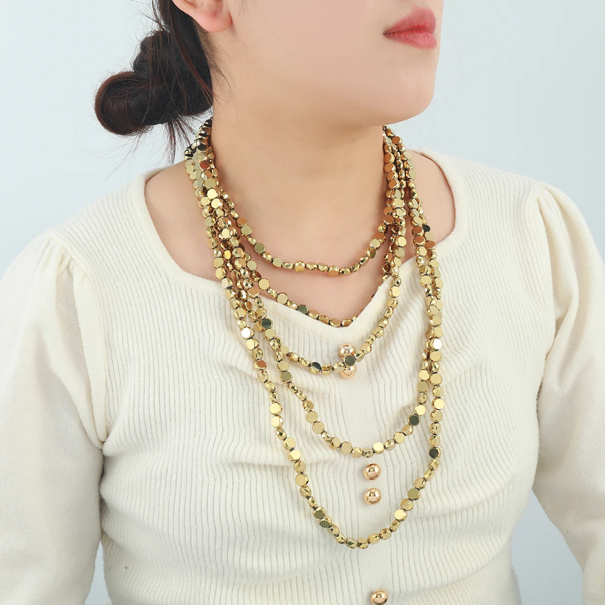 

2025 Zaa New Vintage Multilayer Waterfall Gold Color Beads Necklace for Women Exaggerated Boho Jewelry Accessories