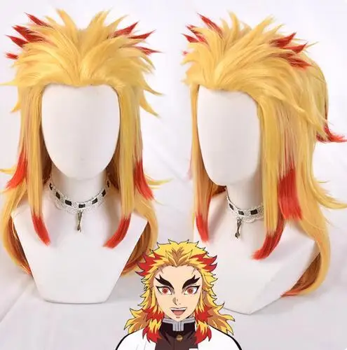 

Anime Demon Slayer Rengoku Kyoujurou Blonde Ombre Pruik Cosplay Kostuum Mannen Vrouwen Hittebestendige Pontail Hair Pruiken