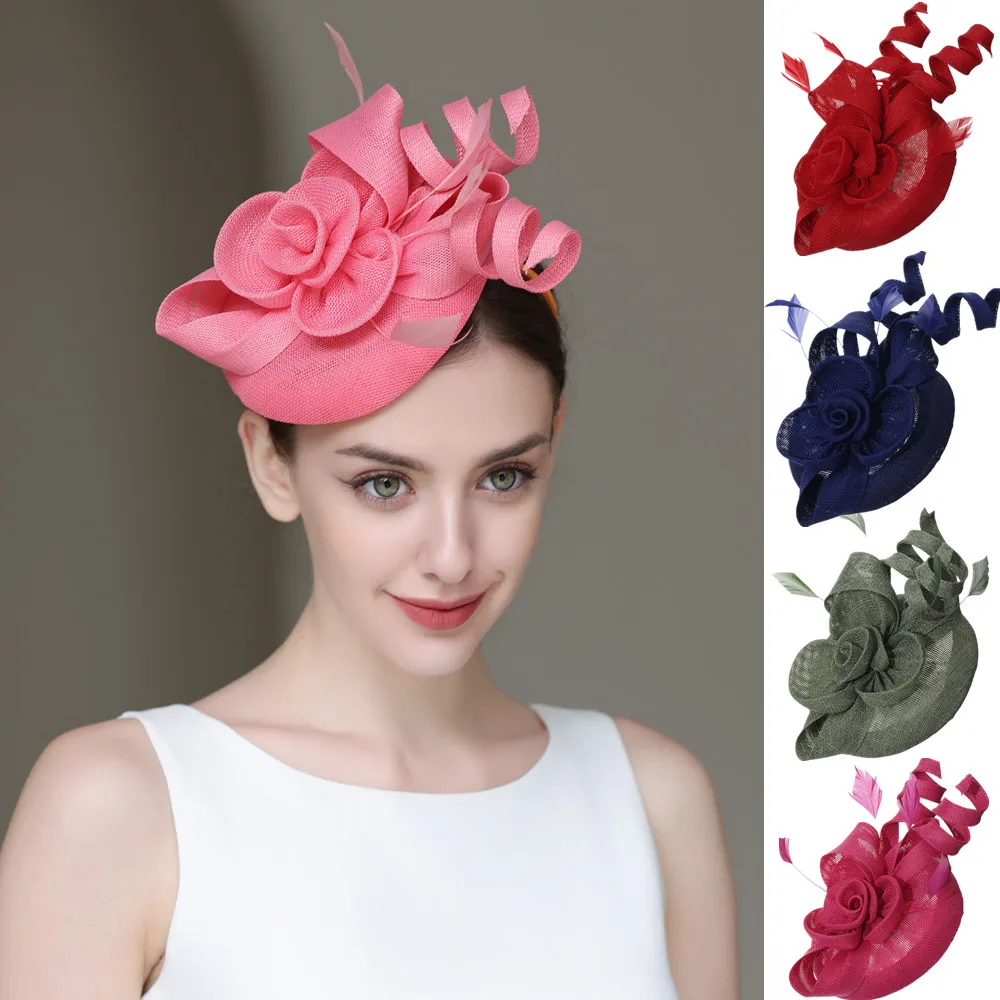 Accessori per capelli per cappello a cilindro in lino retrò da 1 pezzo decorati con copricapo in piume finte per donna