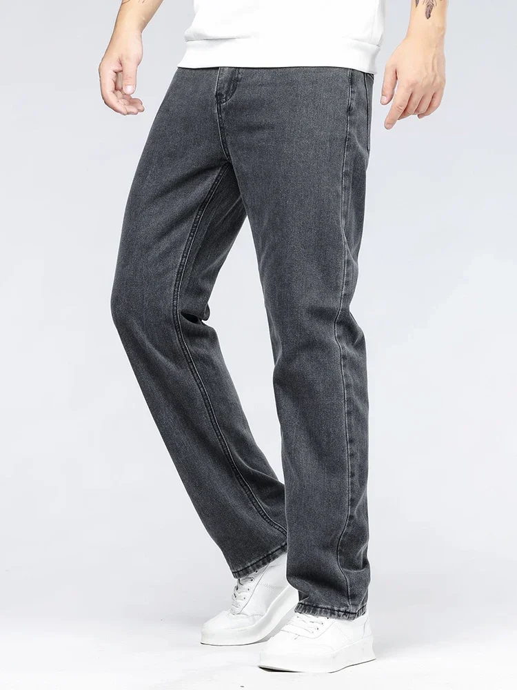 

Classic Gray Straight Men's Jeans 2025 Autumn New Business Casual Trousers All-match Basic Fitted No-elastic Denim Pants
