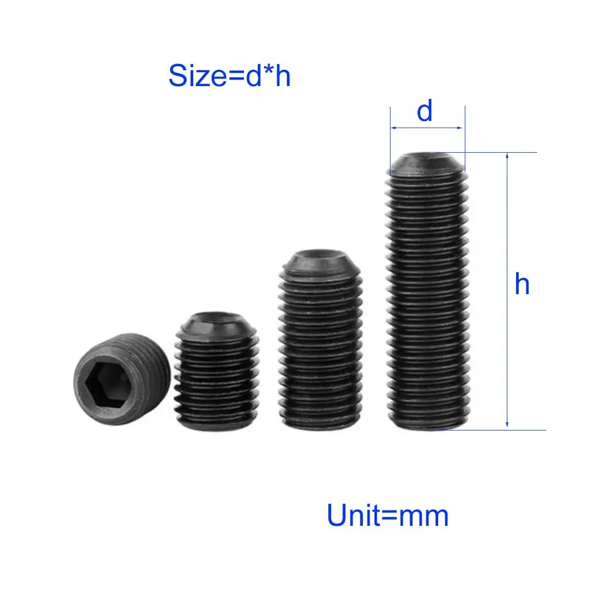 

12.9 Grade Iron Black Concave End Hexagonal Set Screw Machine Meter Screw Headless Base Meter