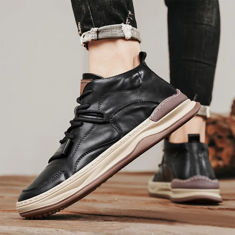 Chaussures en cuir rétro pour hommes, bottes de rinçage de luxe, chaussures de sport de skateboard, haut de gamme, formelles, commpiedmont, chaussures de travail pour hommes, marque masculine