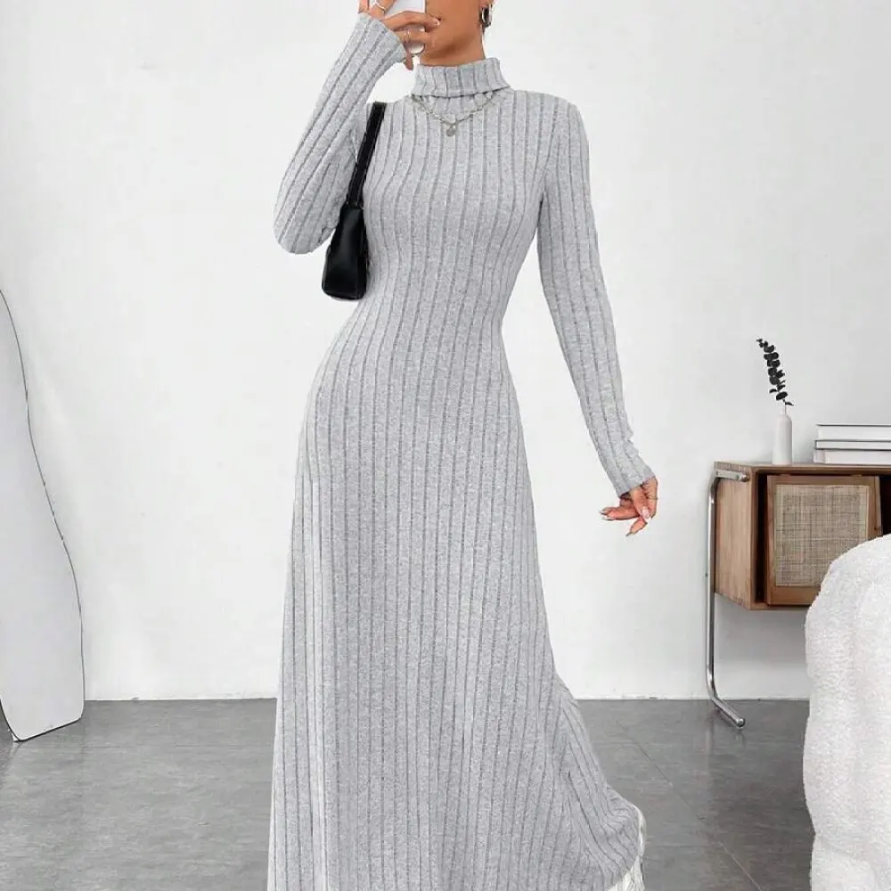 Elegantes Herbstkleid mit hohe – Bodycon Long Sleeve Ribbed Dress Bewertung und Preis