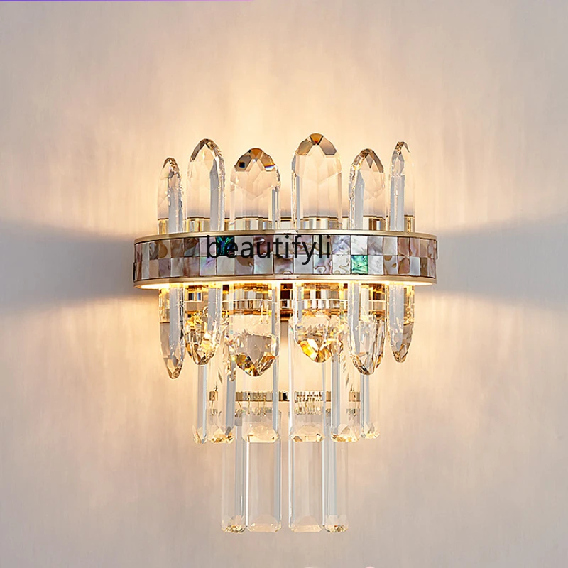 yj Light Luxury Living Room Crystal Wall Lamp Bedroom Bedside Lamp Hallway Corridor Staircase Wall