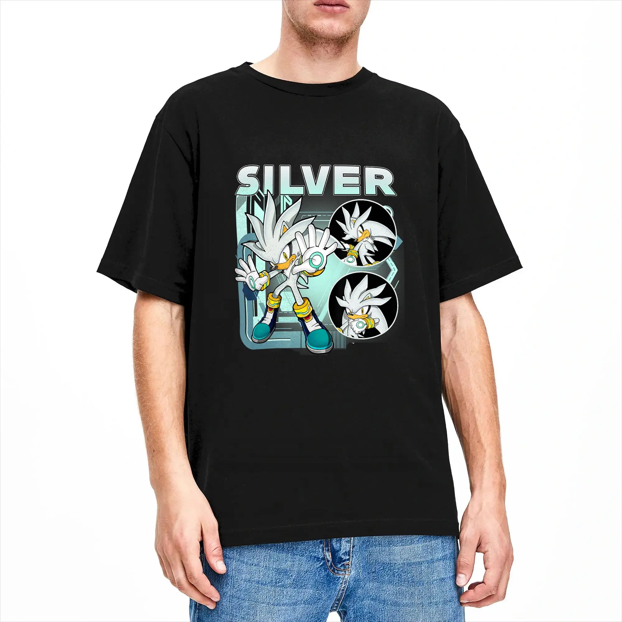 Sonics The Hedgehogs Game T-Shirt Men Silver  Hipster Cotton Tee Shirt Round Neck Short Sleeve T Shirts Plus Size Clothing