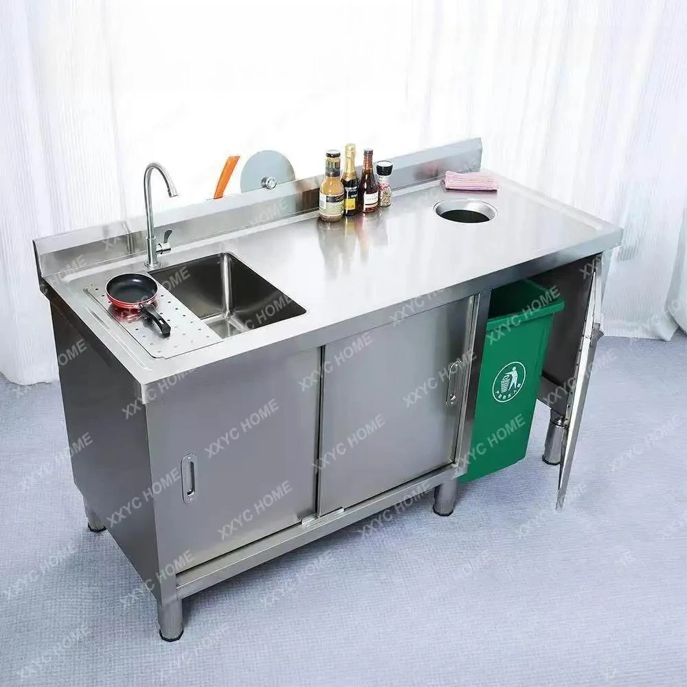 

MM Stainless steel fruit washing and cutting table sink garbage hole workbench