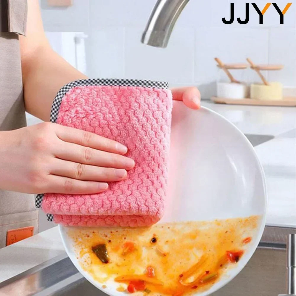 JJYY Multi-colour Thick Dishcloth Daily Use Thickened Non-stick Stovetop Absorbent Cleaning Cloths