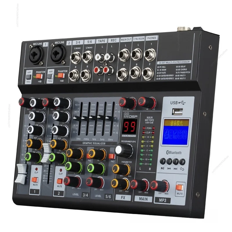 6CH Audio Mixer Bluetooth USB Sound Card Mixing Console for KTV Stage
