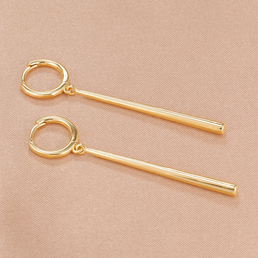 Modische glänzende säulenförmige Tropfenohrringe für Damen, 14K vergoldet, langer Anhänger, Punk-Piercing-Ohrring, Statement-Schmuck