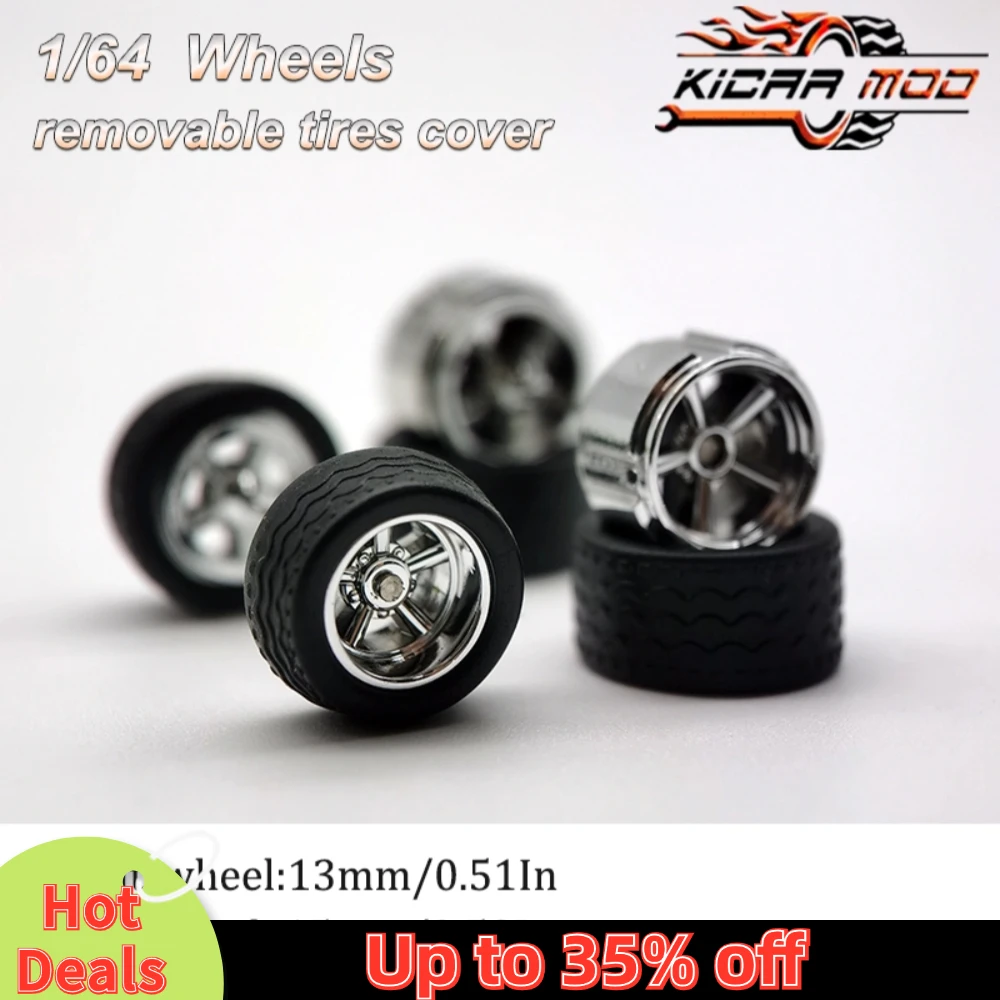 1/64 Model Car Wheels with Rubber Detachable Tires Large Size Refitting Parts for Hot Wheels Matchbox D:13mm+15mm 1 Set