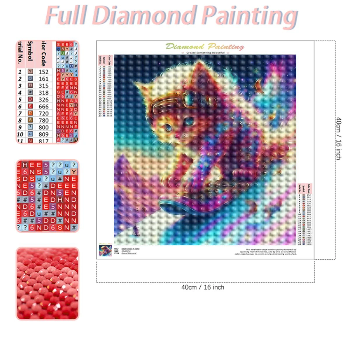 RUOPOTY Full Round Diamond Embroidery Animal Cat Painting Embroidery Set Modern Picture Handicraft Kit