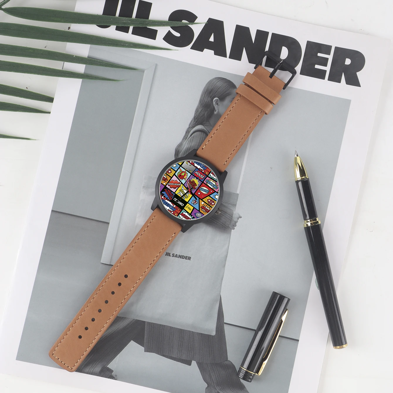 Reloj de pulsera de cuarzo con patrón personalizado para hombre, 3 manos, diseño de Graffiti, casa, Tecno, regalos para reproductor de música