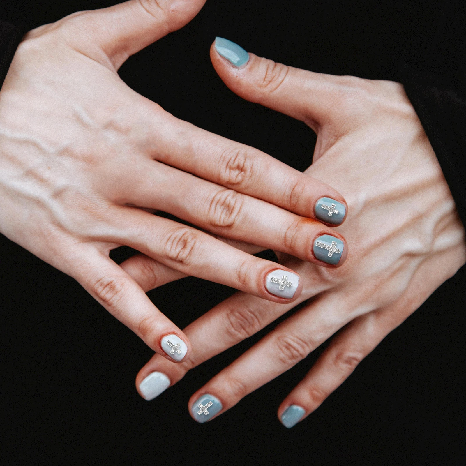 

60Pcs Metal Cross Nail Charms Rhinestone 3D Designs Chic Attractive Cute Nail Decors Cross Charms for Nails Gems for Nails