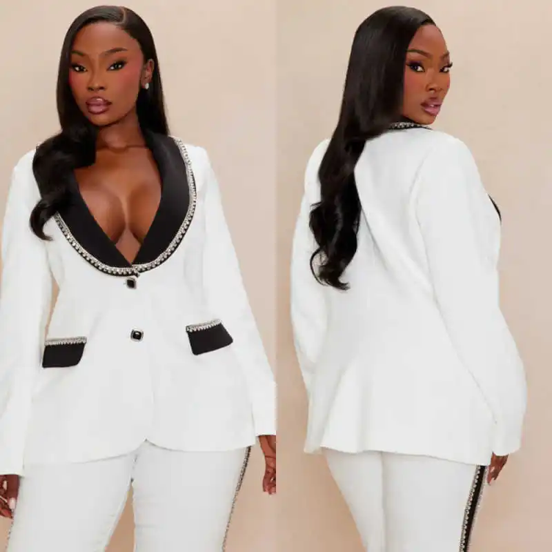 Sexy Beading Women Suits Single Breasted Plus Size Jacket Shawl Lapel Power Casual Dress Customized