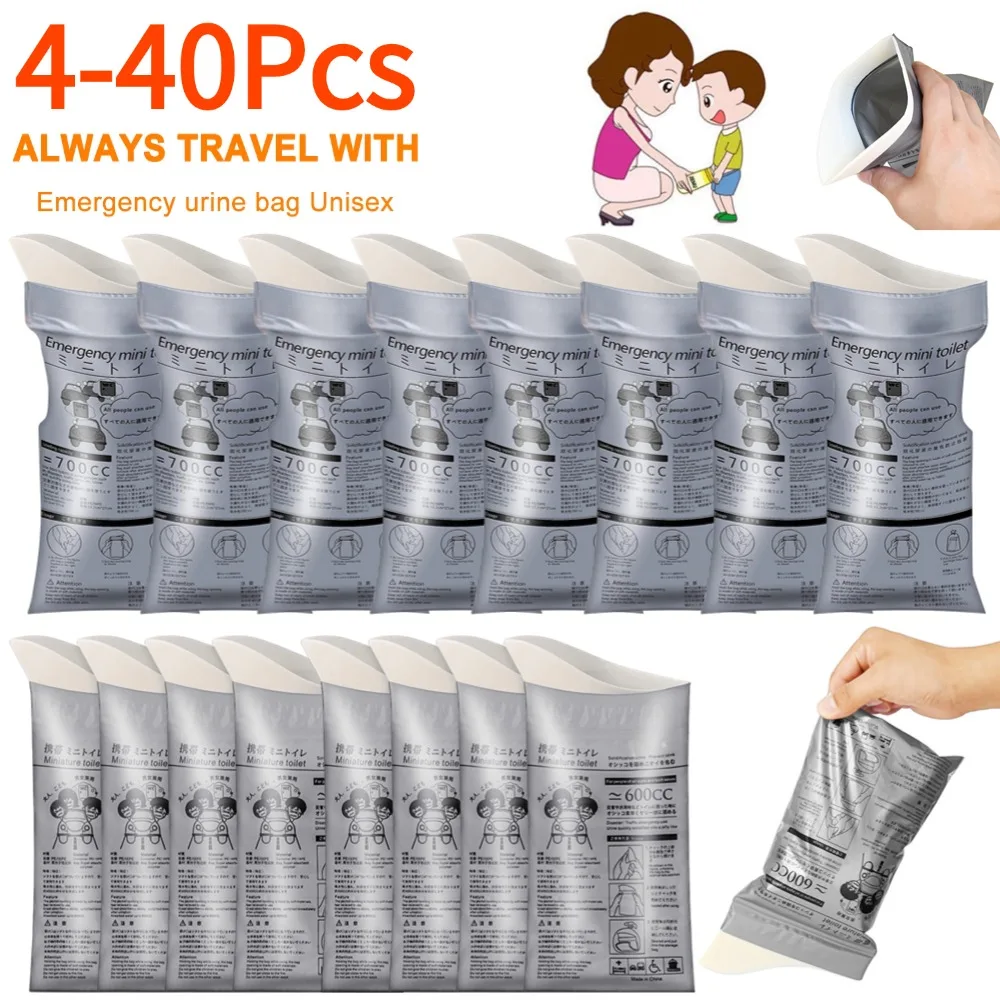 4-40Pcs Mini Urine Bags 600/700ml Car Outdoor Emergency Travel Mini Mobile Toilet Portable for Female Baby Male Vomiting Bags