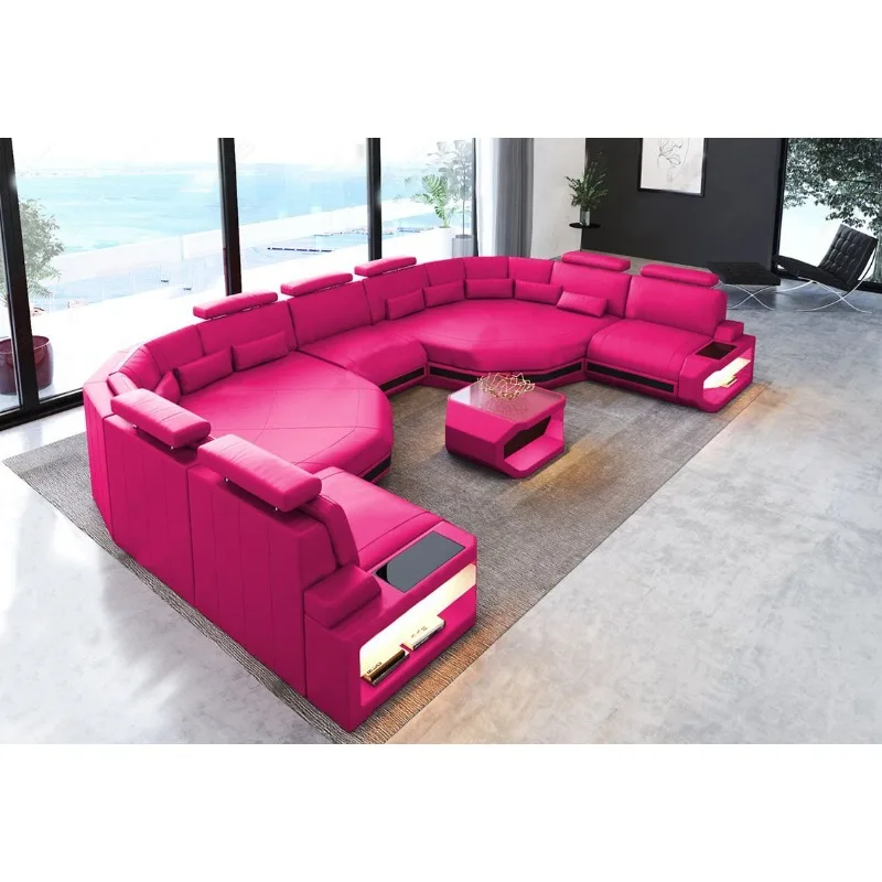 Sofa first layer cowhide light luxury simple modern U-shaped large apartment sofa combination
