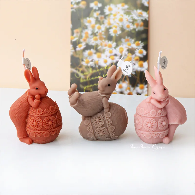 3D Creative Candle Silicone Mold DIY Easter Cute Handmade Rabbit Egg Scented Plaster Bunny Mold Epoxy Resin Gypsum Form Mould