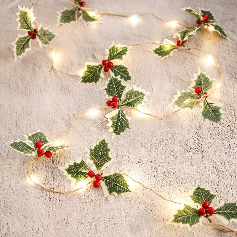 

2M Christmas Light LED Simulated Berry Lamp Wreath Holly Strings Light for Christmas Hanging Ornaments Decor Garland Flower Lamp