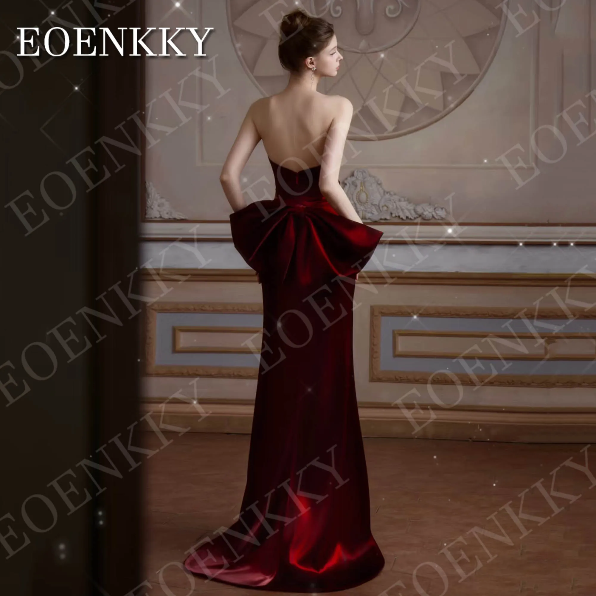 EOENKKY Borgogna Abito da sera elegante per donna Senza spalline Scollo a V Sirena in raso Abiti da festa formali Abiti personalizzati Borgogna elegante abito da sera per donna senza spalline V collo raso sirena formal