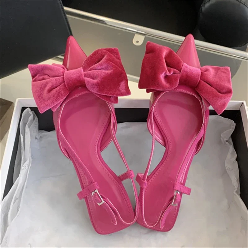 Spring Fashion Butterfly-knot Buckle Strap Pumps Women Pointed Toe Square Heel Dress Casual Mule Ladies Sandals Shoes