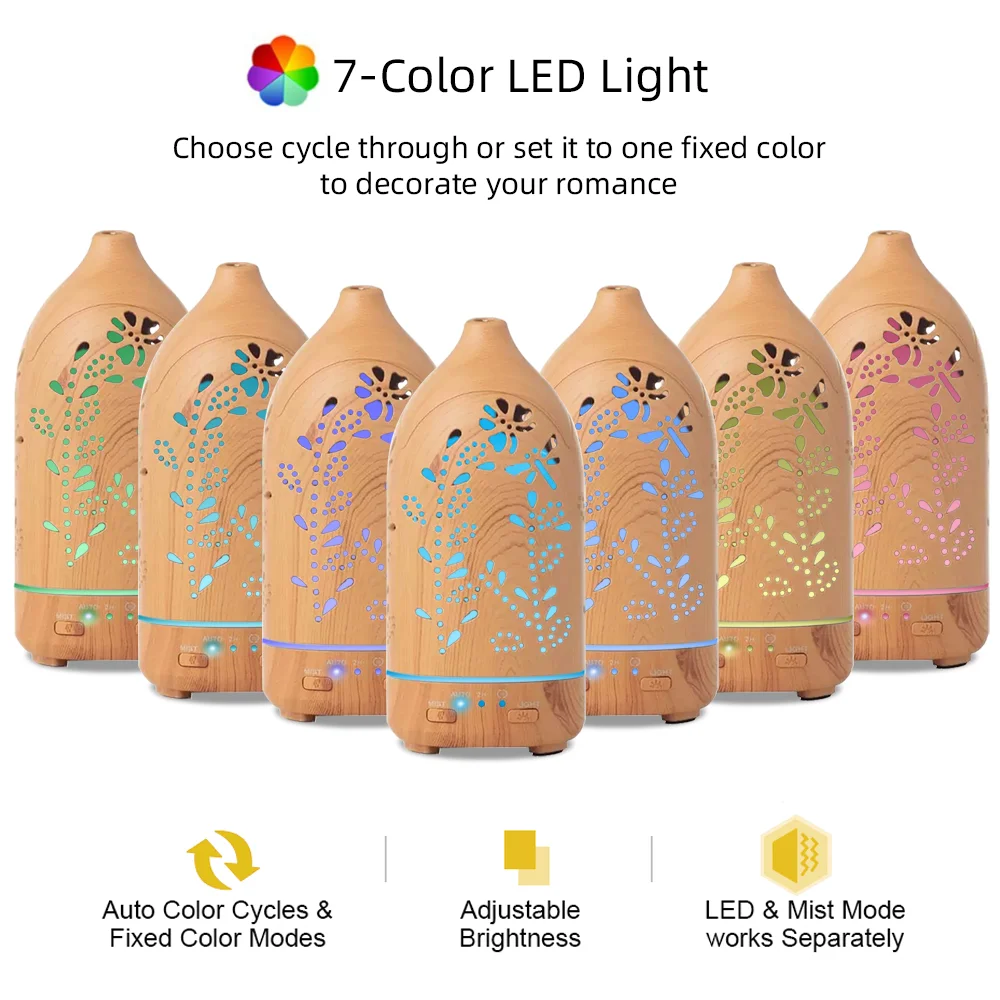 Ultra Quiet Humidifer Lavender Design Aromatherapy Diffuser with 7 Color LED Mood Light & Auto ShutOff Ideal for Home Relaxation