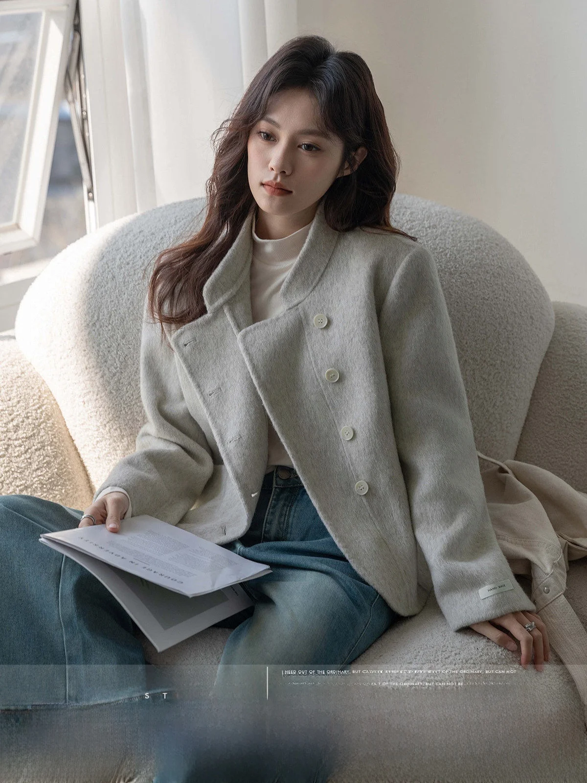 

MoZaic Oaeal ort шерстяное пальто женское модное двустороннее пальто Camere Jaet, осень 2021, винтажное свободное длинное свечение