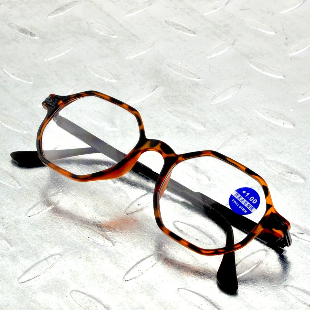 Retro 6-sided Type Leopard Aspherical Anti Fatigue and Ray Multilayer Coating Men Reading Glasses Women +0.75 To +4
