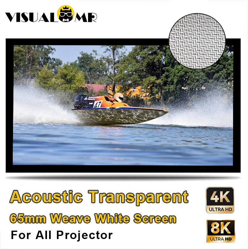 2025 Hot 6.5cm Border Acoustically Transparent Projector Screen Fabric with Sound Acoustic Woven White 8K Projection For Cinema