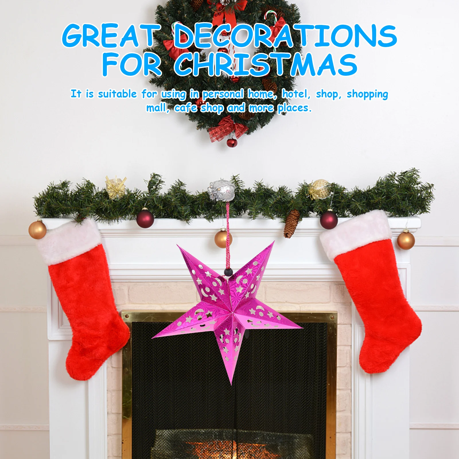 

4Sets Five-Pointed Star Pendant Lamp Creative Christmas Hanging Light Festival Home Party Decoration Xmas Scene Ornament