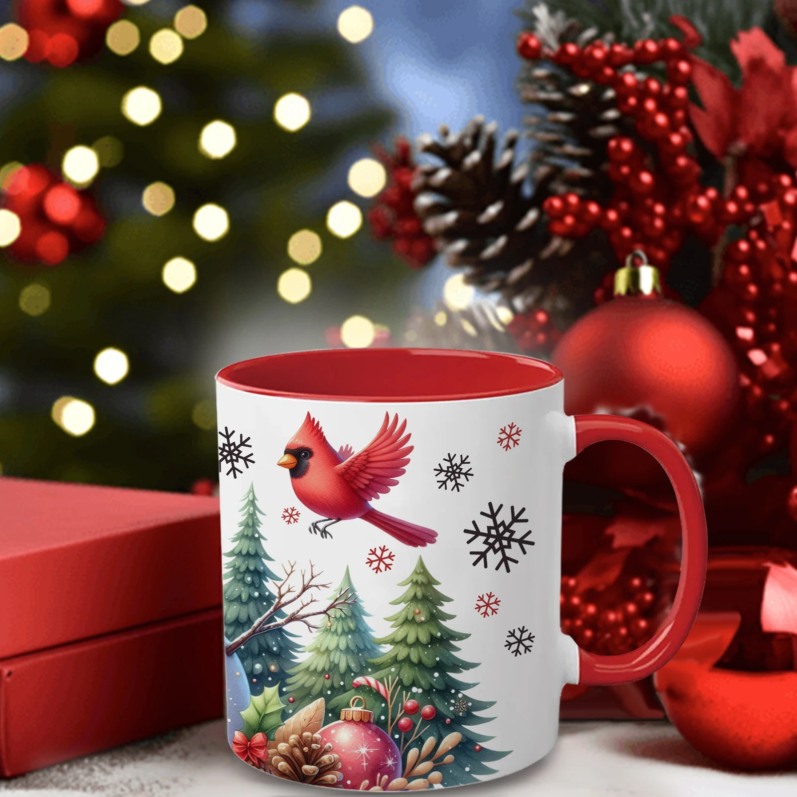 11oz Christmas Tree & Snowman Print Coffee Mugs with Handle Dishwasher Microwave Safe Birthday Holiday Gift Mug Anniversary Gift