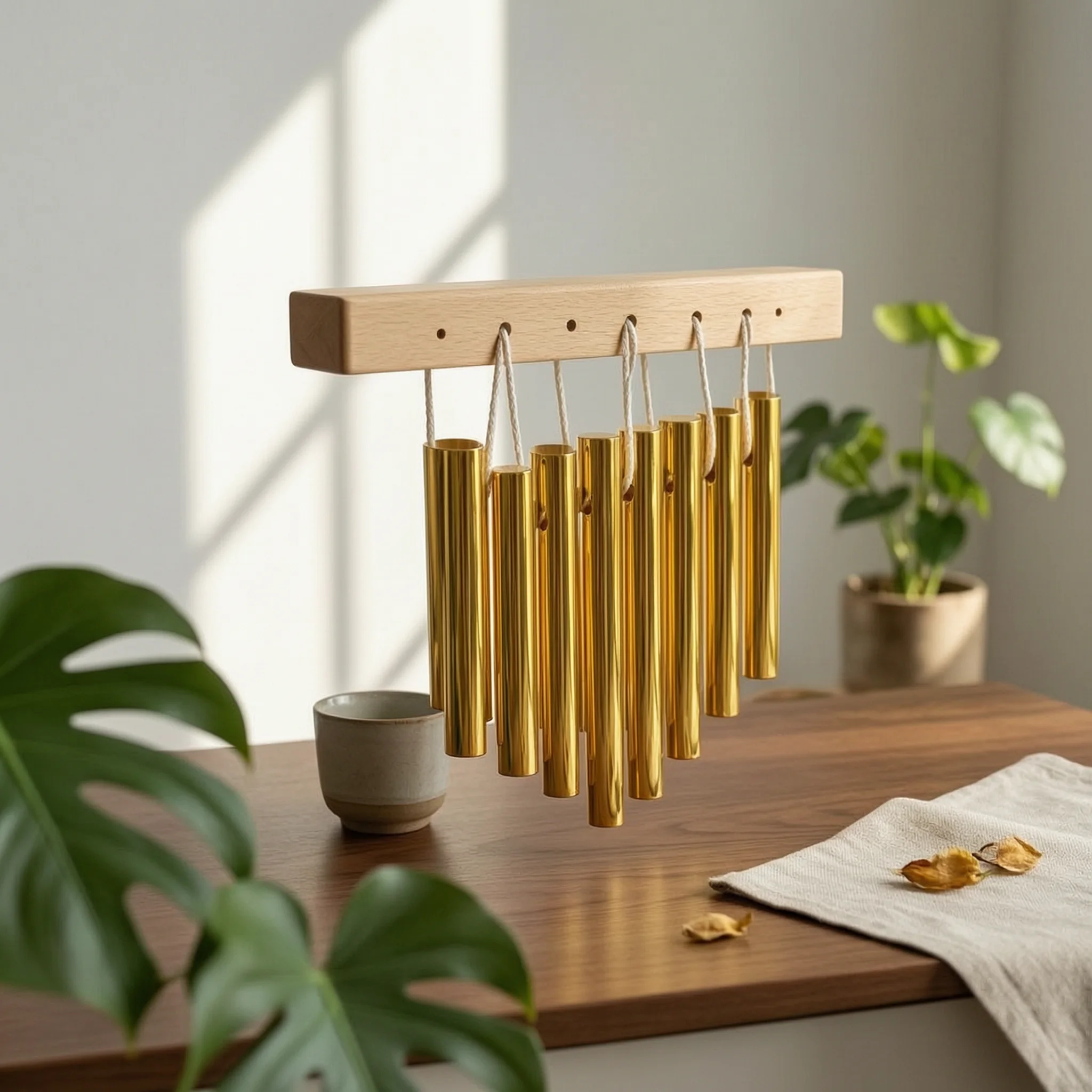 12音の風鈴、金色のアルミ管チャイム、打棒付きのモダンなスタイルの音楽装飾品