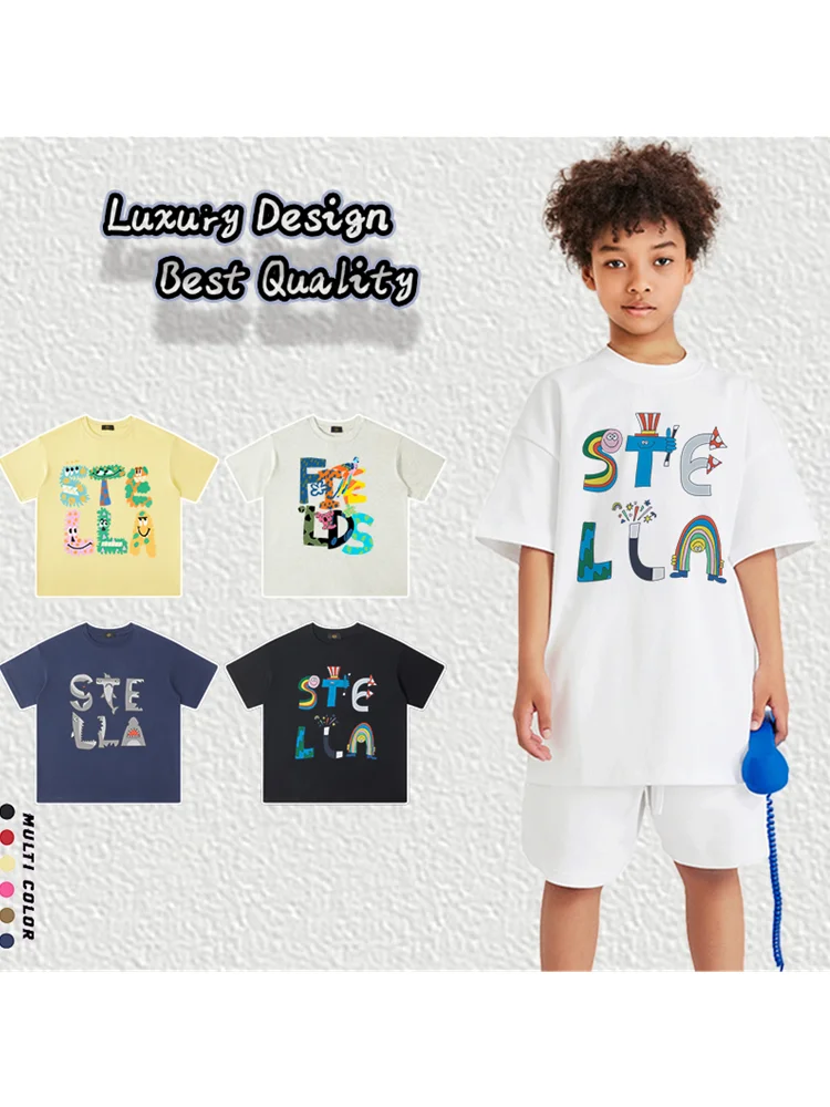 Fashion Kids Tees Boys Clothes 2025 Summer New Tops Shirt Cartoon Letter Printing T-shirt Children's Clothing Teen Casual Wear