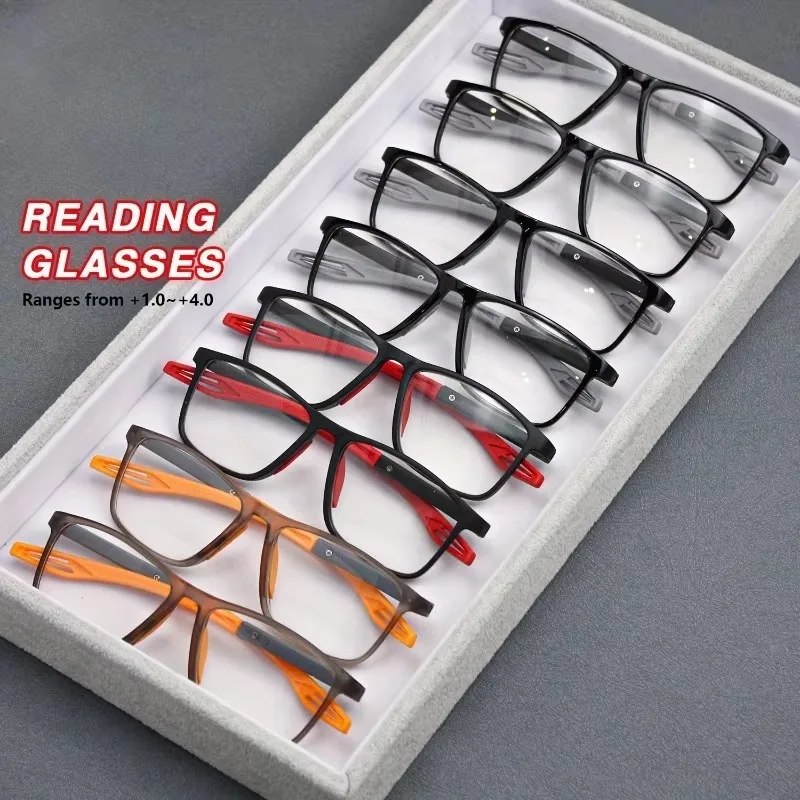 

Набор из 8 пар простых прямоугольных спортивных очков с защитой от скольжения для коррекции пресбиопии — несколько пар для мужчин и женщин среднего и пожилого возраста