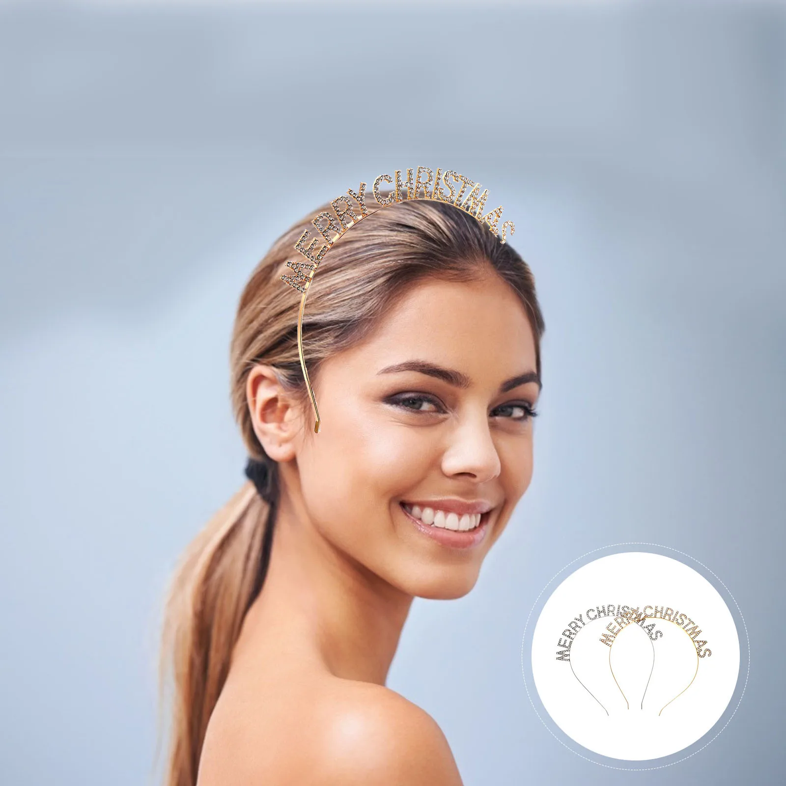 

2Pcs Stylish Letter Rhinestone Headbands Lightweight Comfortable Holiday Hair Decor for Party Winter Event Wear