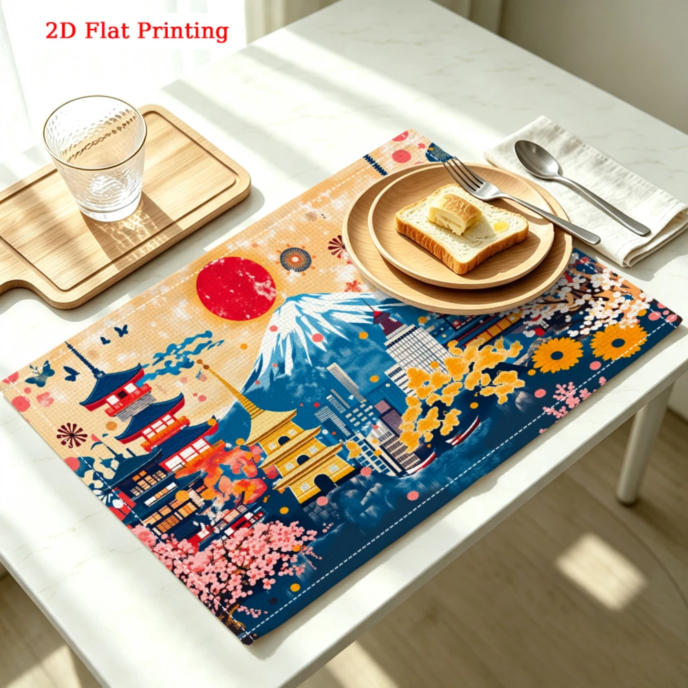 Japanese Pagoda Landscape Kitchen Placemat Japanese Pagoda Landscape Linen Pad Dish Coffee Cup Table Mat 1PC 30x40cm