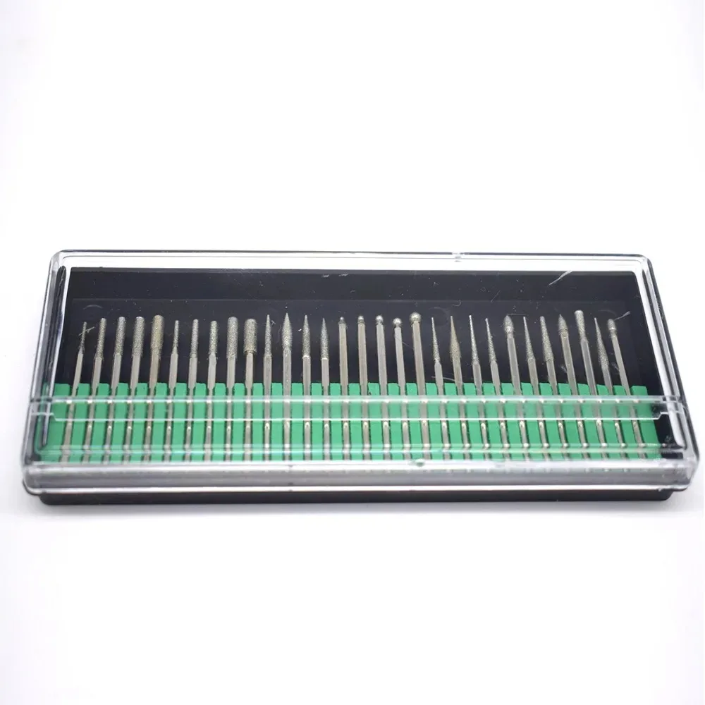 1 Box Diamond Grinding Head Stone Jade Carving Engraving Burrs 2.35mm Shank Polishing Bit Accessories Jewelry Tools