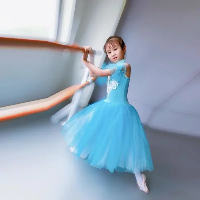 แขนกุดลูกไม้สีเหลืองสีชมพูสีขาวบัลเล่ต์ Tutu Professional เด็กเด็กบัลเล่ต์เต้นรําโรแมนติก Tutus สําหรับสาว Ballerina Dress